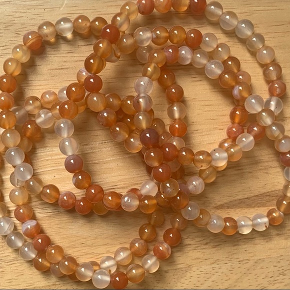 Pair of Two Red Agate Protective Stone Bead Stretch Bracelets - Picture 3 of 5